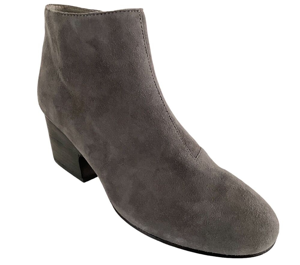 Eileen Fisher All Leather Block Heel Boots Gray 9.5